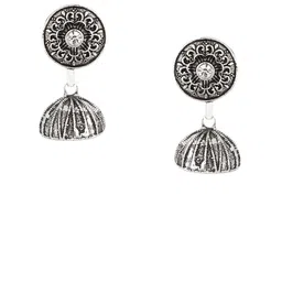 FirstBlush Silver-Plated Artificial Stones Studded Dome Shaped Non Pierced Earrings-6