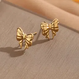 TEULRIP Stainless Steel Gold-Plated Anti Tarnish Bow Shaped Studs-image-43