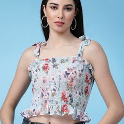 Chemistry Floral Print Off-Shoulder Smocked Georgette Tube Crop Top-picture-28