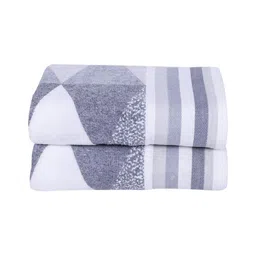 RANGOLI 2Pcs Grey & White Patterned Cotton 500 GSM Hand Towels-10