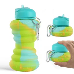 Kuber Industries Green Pack of 3 Collapsible Water Bottles With Flip Cap-600 ml Each-48