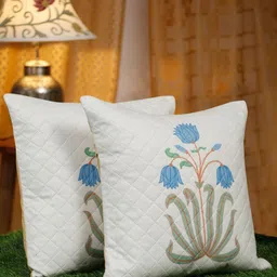 SOKNACK Blue & White Set of 2 Floral Velvet Square Cushion Covers-17