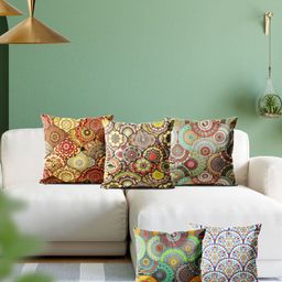 ArtzFolio Multicoloured Set of 5 Square Cushion Covers-89