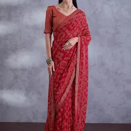 Mitera Bandhani Sequinned Poly Georgette Bandhani Saree-picture-36