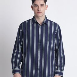 IVOC Men Relaxed Spread Collar Vertical Striped Cotton Relaxed Fit Casual Shirt-picture-14