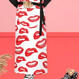 ArtzFolio White & Red Printed Cotton Waist Apron-7