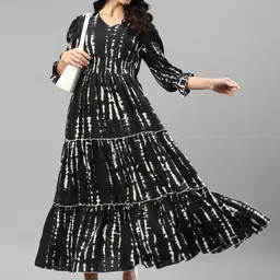 Raiyani Fashion Women Abstract Printed Smocked Tiered Fit & Flare Maxi Dress-picture-36