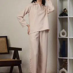 NEUDIS Women Waffle Textured Long Night suit-image-37