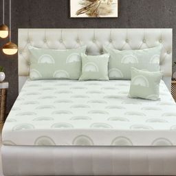 BLUEDOT Sea Green Geometric Polycotton 5 Piece Double Queen Superfine Bedding Set-image-37