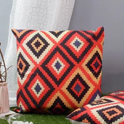 Aura Pack of 2 Maroon & Black Geometric Square Cushion Covers-13