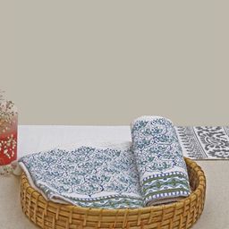 DESIGN GAATHA Turquoise Blue & White 2 Pieces Printed Cotton Hand Towels-2