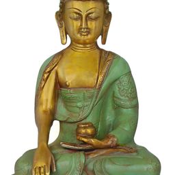 Exotic India Gold-Toned & Green Lord Buddha Brass Idol Showpiece-image-53