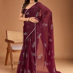 House of Pataudi Embroidered Saree with Blouse Piece-picture-43