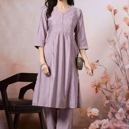 Nayam By Lakshita Women Floral Yoke Design Pleated Thread Work Kurta with Palazzos-picture-24
