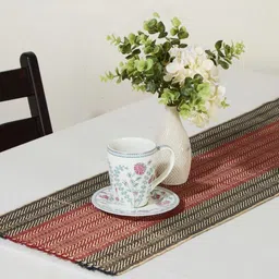 Fabindia Beige & Red Geometric Textured Pure Cotton Table Runner-35