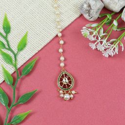 Asthetika Kids Gold-Plated Kundan Studded Maang Tikka Head Jewellery-7