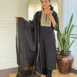 KALINI Women Ethnic Motifs Embroidered Regular Sequinned Kurta with Trousers & With Dupatta-picture-14