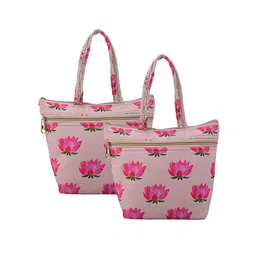 Kuber Industries 2 Pcs Lotus Printed Pure Silk Hand Bags-37