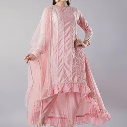 Utsav Fashion Floral Embroidered Zari Pleated Anarkali Kurta With Dhoti & Dupatta-23