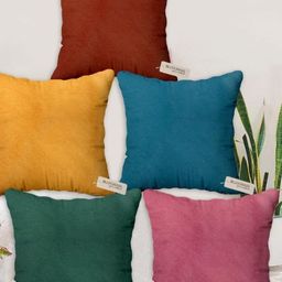 Blue Grass Yellow & Red Set Of 5 Velvet Square Cushion Covers-image-31