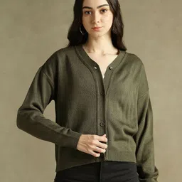 DL Woman V-Neck Acrylic Cardigan Sweater-image-96