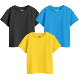 BonOrganik Girls Pack of 3 Solid Round Neck Cotton T-shirts-picture-5