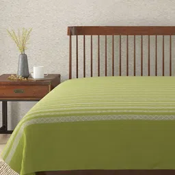 Fabindia Green & White Woven Designed 230 GSM King BedCover-image-61