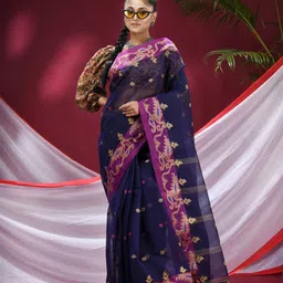 TANTLOOM Ethnic Motifs Zari Pure Cotton Taant Saree-picture-37