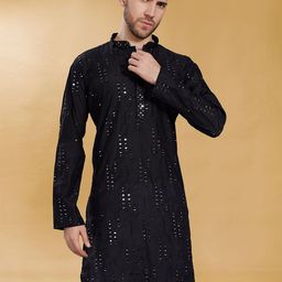 PulseIQ Men Geometric Embroidered Mirror Work Kurta-image-71