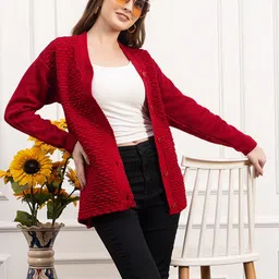 Dadu Dayal Women V-Neck Woollen Cardigan-picture-12