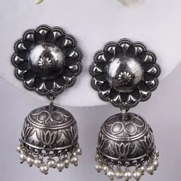 Adwitiya Collection Silver-Plated Dome Shaped Jhumkas-29