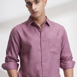 HIGHLANDER Men Comfort Fit Textured Spread Collar Cotton Casual Shirt-picture-3