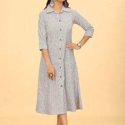 Flossy Striped Shirt Midi Dress-image-48