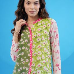 KALINI Floral Printed Georgette Mandarin Collar Long Sleeves Shirt Style Top-image-57