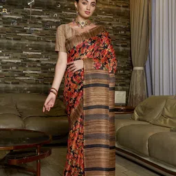 KAYOMMI Floral Pure Silk Block Print Saree-image-19