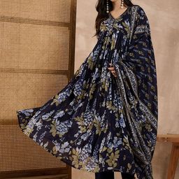 CHETI Women Floral Printed Pleated Beads and Stones Kurta with Trousers & Dupatta-image-31