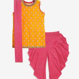 Campana Girls Floral Printed Pure Cotton Straight Kurti With Patiala & Dupatta-picture-34
