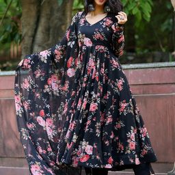 KALINI Floral Printed Anarkali Kurta With Trouser And Dupatta-20