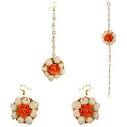 Daizy Girls Flower Maang Tikka Bracelet & Earings Jewellery Set-15