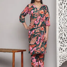 APNISHA Girls Floral Printed Straight Kurta with Trousers-picture-35