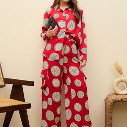 SASSAFRAS Printed Oversize Shirt With Trousers Co-Ords-42
