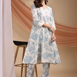 KALINI Women Floral Printed Regular Pure Cotton Kurta with Trousers-31