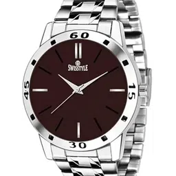 SWISSTYLE Men Brass Embellished Dial & Stainless Steel Straps Analogue Watch SS-GR076-BRW-CH-1
