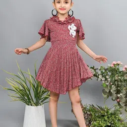 VALUE CREATION Girls Flared Sleeves Smocked Fit and Flare Dress-55