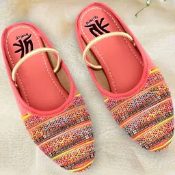 YK Girls Peach Embellished Synthetic Leather Flats-picture-44