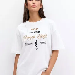 MISCHIEF MONKEY Women Printed Drop-Shoulder Sleeves Applique T-shirt-image-99