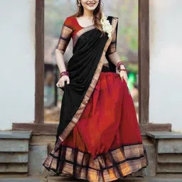 SWAMI STUDIO Semi-Stitched Lehenga & Unstitched Blouse With Dupatta-image-48