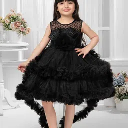 Lagorii Girls Floral Embellished Sequins Worked Sleeveless Tail Back Dress-image-0