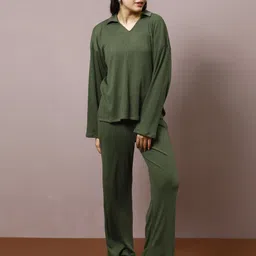 Athena Self Design Shirt Collar Long Sleeves T-Shirt With Trouser-image-70