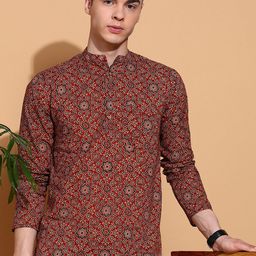 Anouk Men Geometric Printed Thread Work Kurta-26